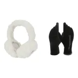 Черная перчатка + белые меховые наушники с капюшоном