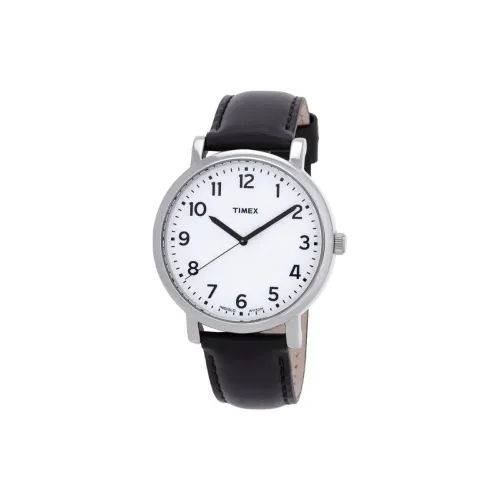 TIMEX Кварцевые часы Кожаный ремешок 42 мм Белый циферблат Унисекс