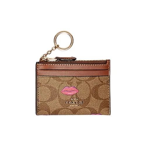 COACH Skinny Wallet Холст с покрытием и гладкая кожа Держатель для карт Мини Женский Коричневый