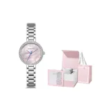 114BM-F60SASDS-4SSY[Розовый, оболочка, серебряный, стальной ремешок, независимые часы]