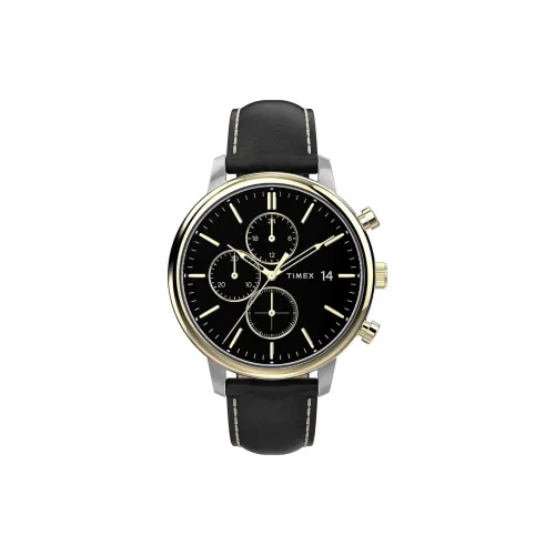 TIMEX Наручные часы Кварцевый механизм Кожаный ремешок 50 метров Водонепроницаемость Черный циферблат Мужские часы