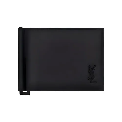 SAINT LAURENT Монограмма Телячья кожа Матовая кожа чековая Зажим Кошелек Маленький Мужской Черный