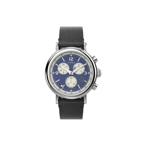 TIMEX Наручные часы Кварцевый механизм Кожаный ремешок 41 мм Синий циферблат Мужские часы