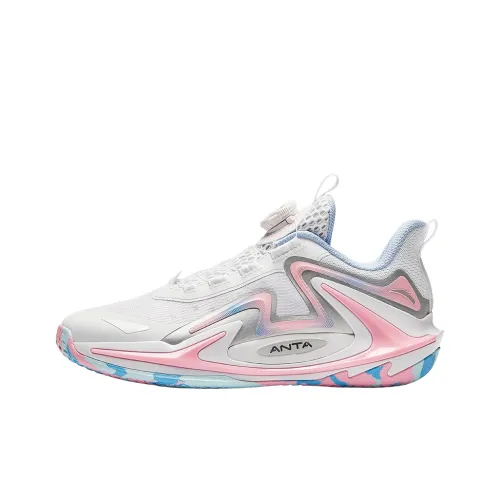 Antakids Crazy Thorn Slip-resistant Abrasion-resistant Low Top Children's Basketball Shoes White Blue Pink Антакидс Crazy Thorn Противоскользящие Устойчивые к истиранию Низкий Топ Детские Баскетбольные Кроссовки Белый Синий Розовый