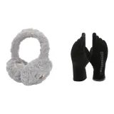 Черная перчатка + серые меховые наушники с капюшоном