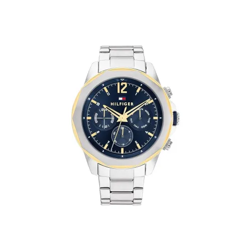 Tommy Hilfiger Мужские часы Кварцевый механизм Ремешок из нержавеющей стали 46 мм Синий циферблат