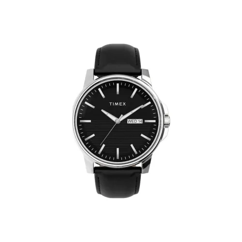 TIMEX Наручные часы Кварцевый механизм Кожаный ремешок 45 мм Черный циферблат Мужские часы