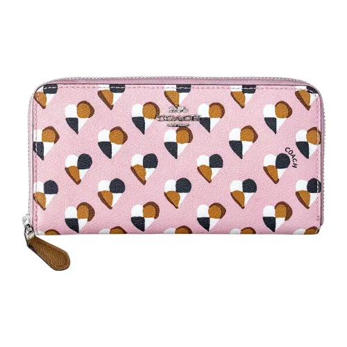 COACH Покрытый холст карман для монет на молнии чехол для телефона держатель для карт кошелек женский серебряный и румяно-розовый