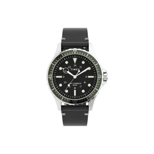 TIMEX Наручные часы Кварцевый механизм Кожаный ремешок 41 мм Черный циферблат Мужские часы