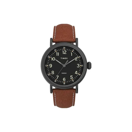 TIMEX Наручные часы Кварцевый механизм Кожаный ремешок 40 мм Черный циферблат Мужские часы