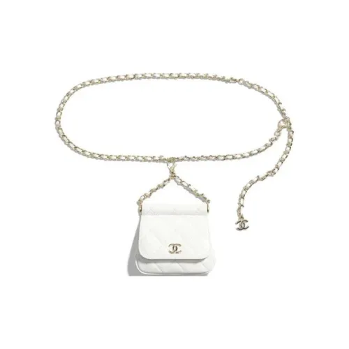 CHANEL 22K Осенний и Зимний С рельефом Тисненая Телячья Кожа Бананка Женская Белая