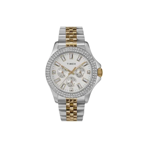 TIMEX Наручные часы Кварцевый механизм Ремешок из нержавеющей стали 40 мм Белый циферблат Женские часы