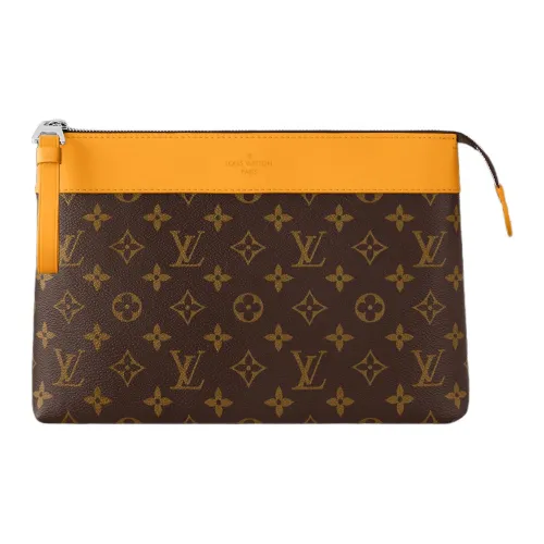 LOUIS VUITTON Pochette Voyage Монограмма Macassar Покрытый холст Туалетная сумка Клатч Унисекс Желтый Коричневый