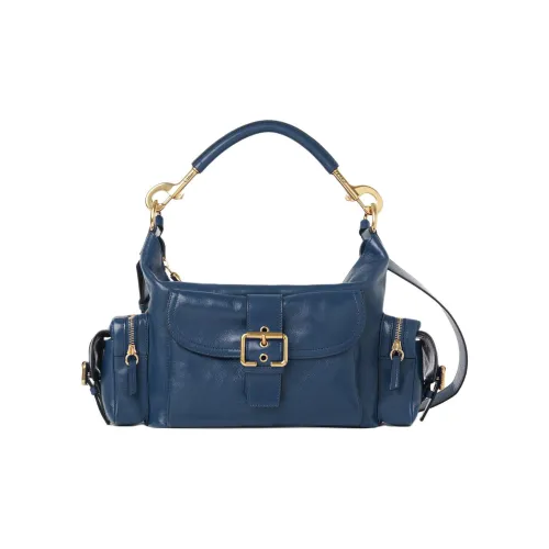 Chloe Натуральный Блестящий Кожа буйвола Camera Сумка Сумка через плечо Сумка Женская TAPESTRY Синий