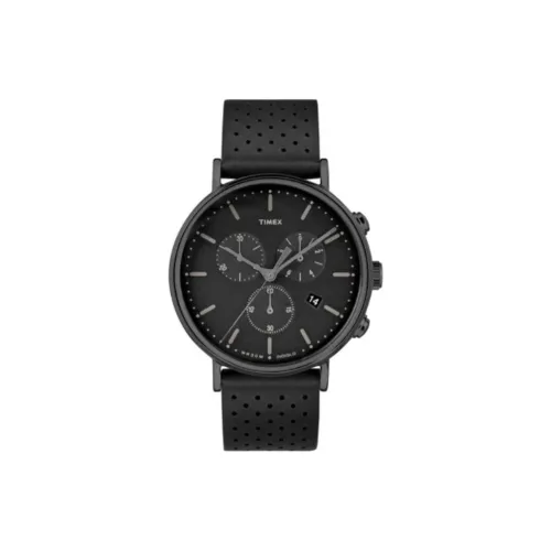 TIMEX Наручные часы Кварцевый механизм Кожаный ремешок 41 мм Черный циферблат Мужские часы