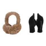 Черная перчатка + коричневые меховые наушники с капюшоном