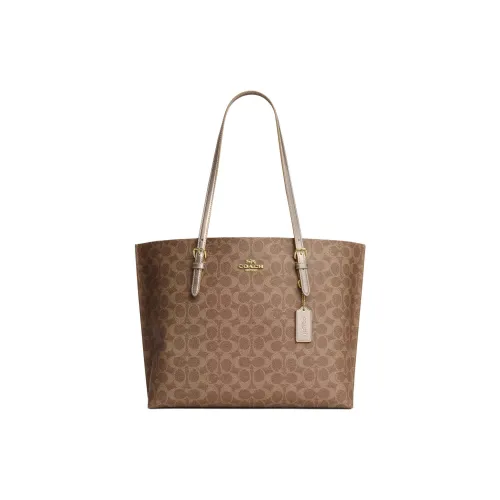 COACH Mollie Покрытый холст Тоут Сумка Сумка для покупок Сумка на плечо Сумка Большая Женская Коричневый Светлый Шампанский