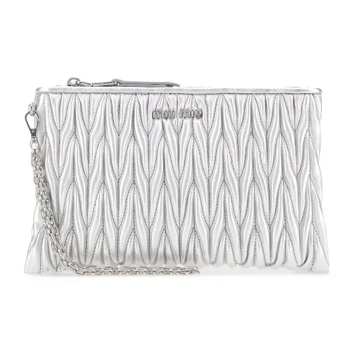 MIU MIU Кожа Клатч Косметичка Женская Серебряный