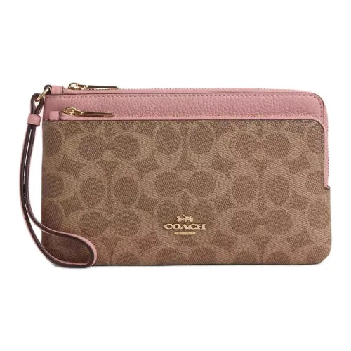 COACH Покрытый холст Кошелек Маленький Женский Коричневый и Розовый