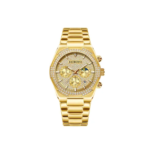 RENOVO Кварцевый механизм ремешок из нержавеющей стали мужские часы золотой циферблат