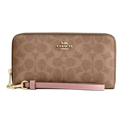 COACH Покрытый холст Кошелек Маленький Женский Коричневый и Розовый