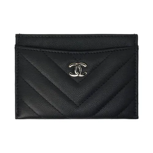 CHANEL Рельефный Икорный Корова Кожа Картхолдер Унисекс Черный