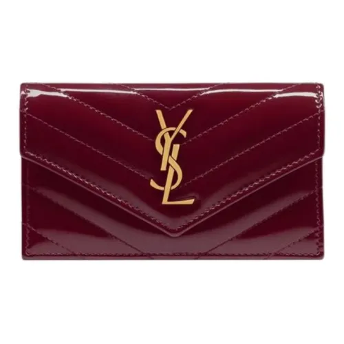 SAINT LAURENT Cassandre Телячья кожа Держатель для карт Женские Темно-красный Вино