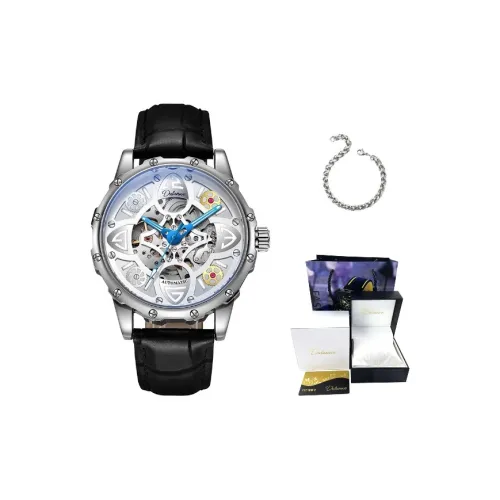 Dulunwe Four Leaf Clover Коллекция Автоматический Механический Механизм Естественная Кожа Ремешок Часы Мужские Серебристый Циферблат