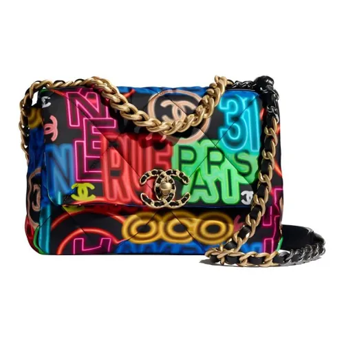 CHANEL 19Bag Шерстяная ткань сумка с клапаном сумка через плечо маленькая женская черный и разноцветный