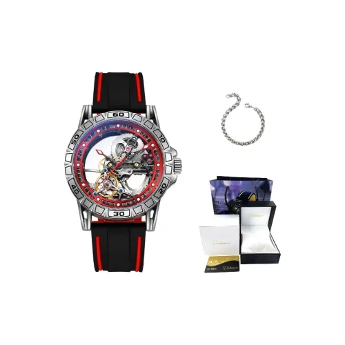 Dulunwe Автоматический Механический Механизм Силиконовый Ремешок Часы Мужские Черный Циферблат