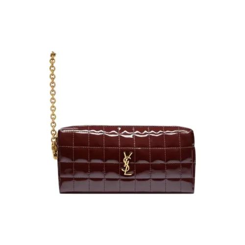 SAINT LAURENT Cassandre Полиуретан Клатч Маленький Женский Темно-красный Вино
