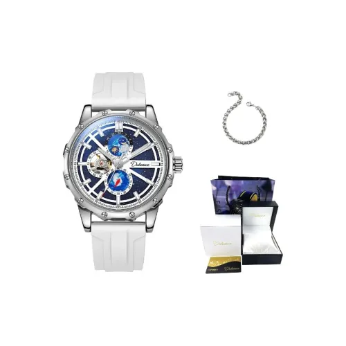 Dulunwe Star Moon Series Автоматический Механический Механизм Резиновый Ремешок Часы Мужские Часы Синий Циферблат