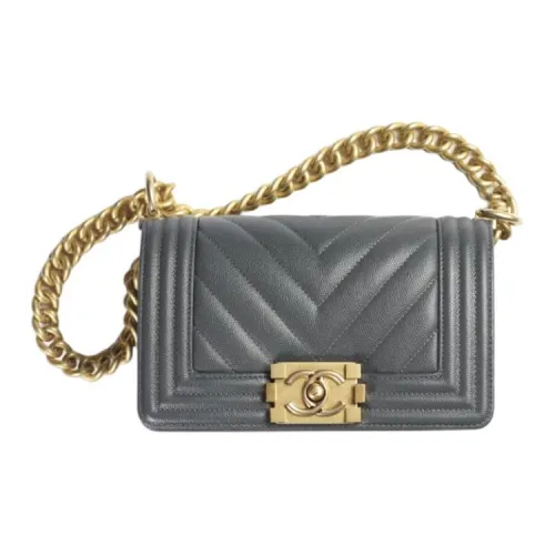 CHANEL LEBOY С рельефом Тисненый Телячья кожа Сумка Сумка через плечо Сумка через плечо Маленькая Женская Темно-серая