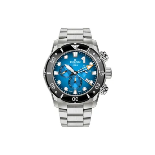 EDOX Кварцевый механизм Мужские часы Часы 45 мм Синий циферблат Титан Корпус часов Титан Ремешок