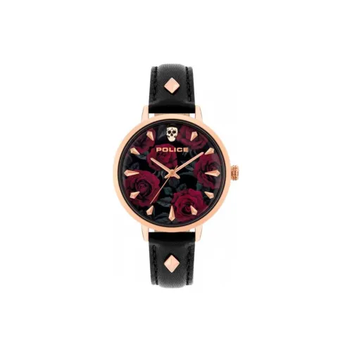 Police Watch Кварцевый механизм Кожаный ремешок 36 мм Черный циферблат Женские часы
