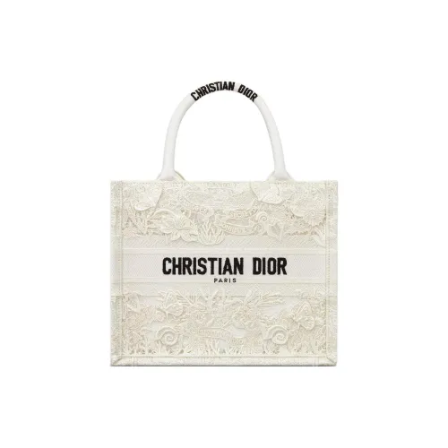 DIOR BookTote Хлопок Тоут Сумка Сумка для покупок Сумка Маленькая Женская Молочно-белая