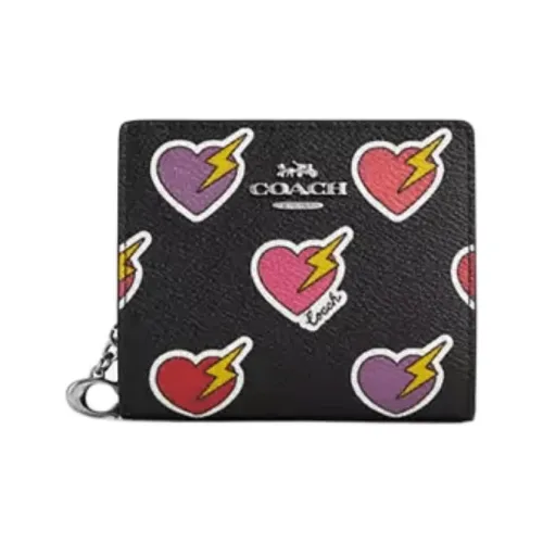 COACH Snap Wallet Покрытый холст Кошелек Мини Женский Черный