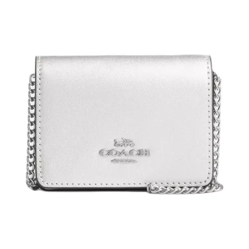 COACH Гладкая кожа Сумка через плечо Кошелек Мини Women's Silver