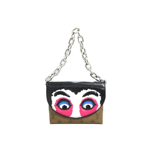 LOUIS VUITTON Монограмма с кожаными вставками Kabuki Дизайн лица Сумка Портативная сумка через плечо Сумка через плечо Женская Коричневая