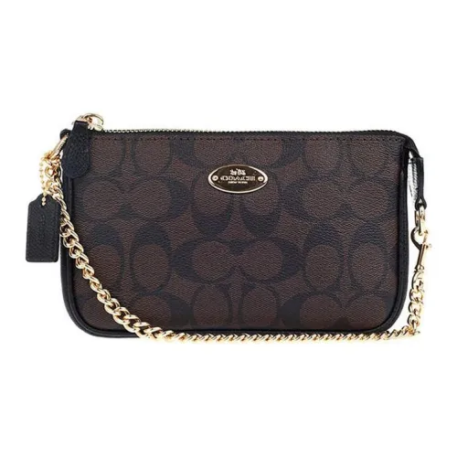 COACH Wristlet ПВХ Сумка с цепочкой Маленькая сумка Сумка через плечо Сумка через плечо Маленькая Женская Коричневая