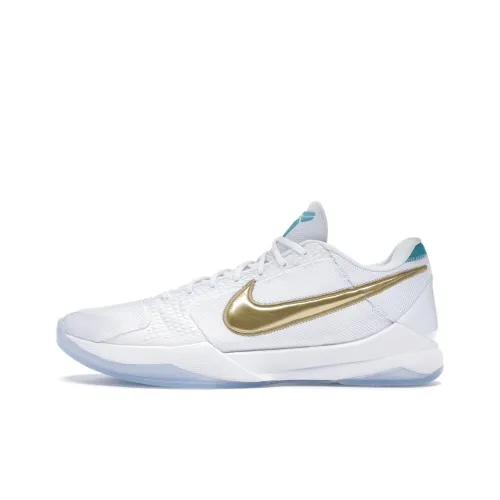 Nike Zoom Kobe 5 Slip-resistant Abrasion-resistant Low-top Баскетбольные кроссовки Унисекс Белый