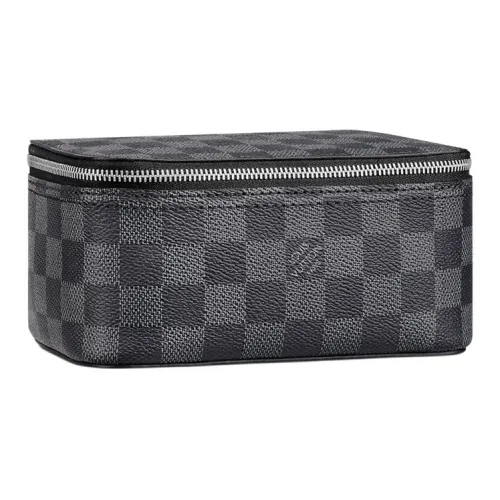 LOUIS VUITTON Покрытый холст с кожаными вставками коробка для хранения маленький мужской черный и синий