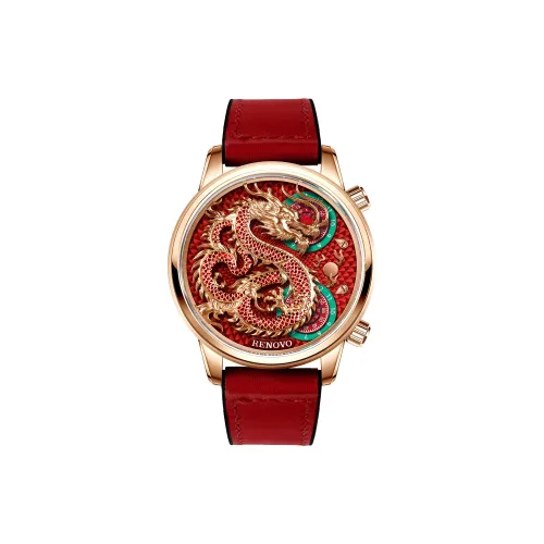 RENOVO Dragon Scales Series Кварцевый механизм Часы Мужские Красный Циферблат