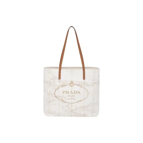 PRADA Linen Blend с кожаными вставками сумка-тоут сумка для покупок сумка маленькая женская бежевый коньяк