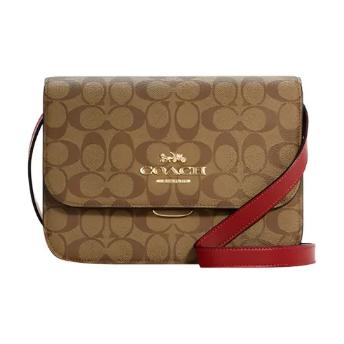 COACH Brynn Кожа Сумка через плечо Средняя Женская Хаки и Красная Плечевая сумка