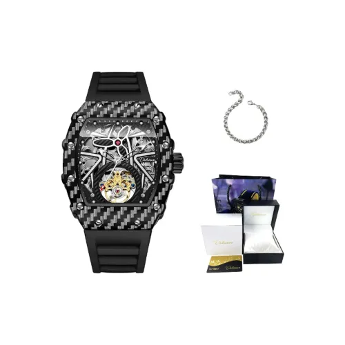 Dulunwe Автоматический Механический Механизм Резиновый Ремешок Часы Мужские Черный Циферблат