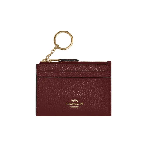 COACH Skinny Id Case Крестообразная текстура Кожа Сумка для документов Картхолдер Мини Женские Вишнево-красный