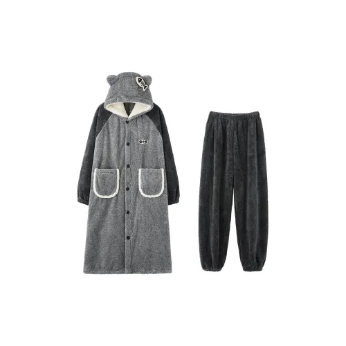 MIOJUER Серый 68041 Домашняя одежда Халат + Флисовые штаны Мужской Пижамный комплект