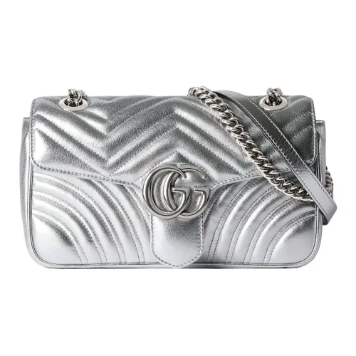 GUCCI GG Marmont Кожа Сумка через плечо Маленькая Сумка на плечо Женская Серебряный