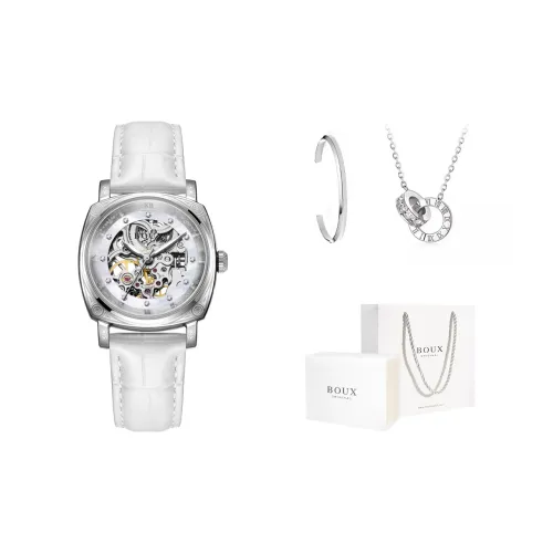BOUX Totem Collection Автоматический Механический Механизм Часы с Естественной Кожей Ремешок Женские Часы с Циферблатом Скелет